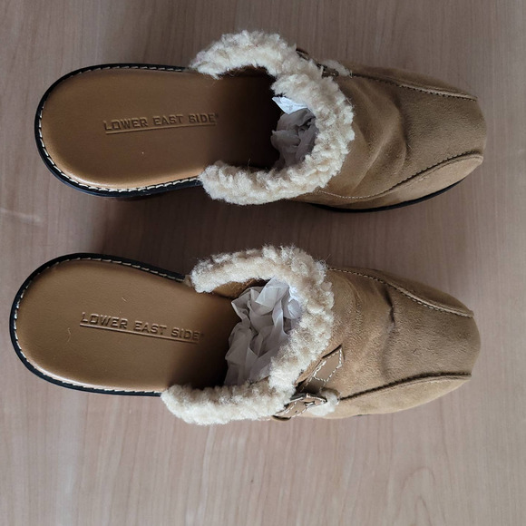 90s Y2k Suede Clog Mules Sherpa Buckle Size 9 - Picture 3 of 8